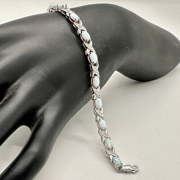 -- Jewelry - XO Infinity Bracelet Lab Created Opal and Diamond Accent in Sterling Silver Sett